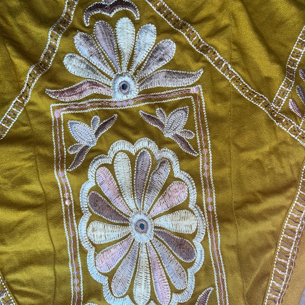 Free People Mustard Embroidered High Neck Racerback Tank 🌵xs - Picture 8 of 11
